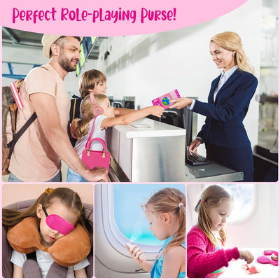 Sac à Main pour Tout-Petits Filles avec Accessoires - Maquillage pour Enfants, Casque, Portefeuille, Un téléphone, Lunettes de Soleil, clés, Cartes de crédit, Cadeau pour Les Filles 3+