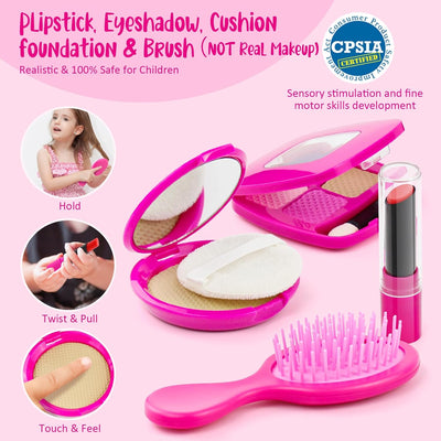 Sac à Main pour Tout-Petits Filles avec Accessoires - Maquillage pour Enfants, Casque, Portefeuille, Un téléphone, Lunettes de Soleil, clés, Cartes de crédit, Cadeau pour Les Filles 3+