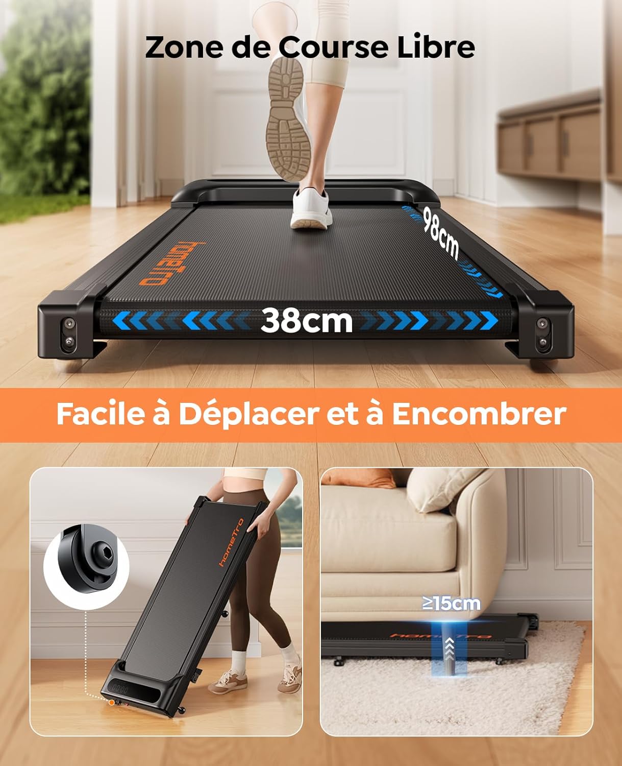 Tapis de Course - Tapis de Marche Inclinable avec 9% Incline - Moteur 2.5HP pour Maison et Bureau - Walking Pad Léger avec Affichage LED, Télécommande Mute, Idéal pour Running et Marche