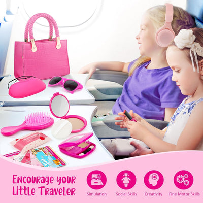 Sac à Main pour Tout-Petits Filles avec Accessoires - Maquillage pour Enfants, Casque, Portefeuille, Un téléphone, Lunettes de Soleil, clés, Cartes de crédit, Cadeau pour Les Filles 3+
