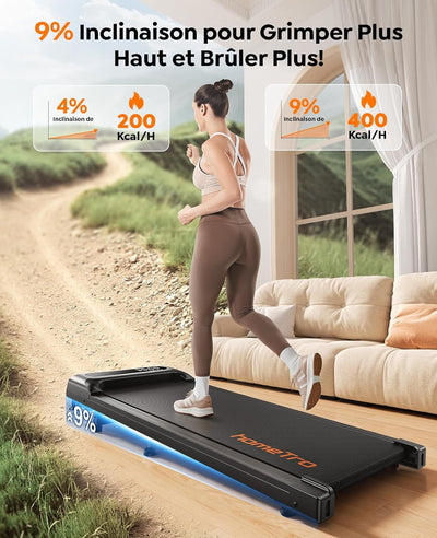 Tapis de Course - Tapis de Marche Inclinable avec 9% Incline - Moteur 2.5HP pour Maison et Bureau - Walking Pad Léger avec Affichage LED, Télécommande Mute, Idéal pour Running et Marche